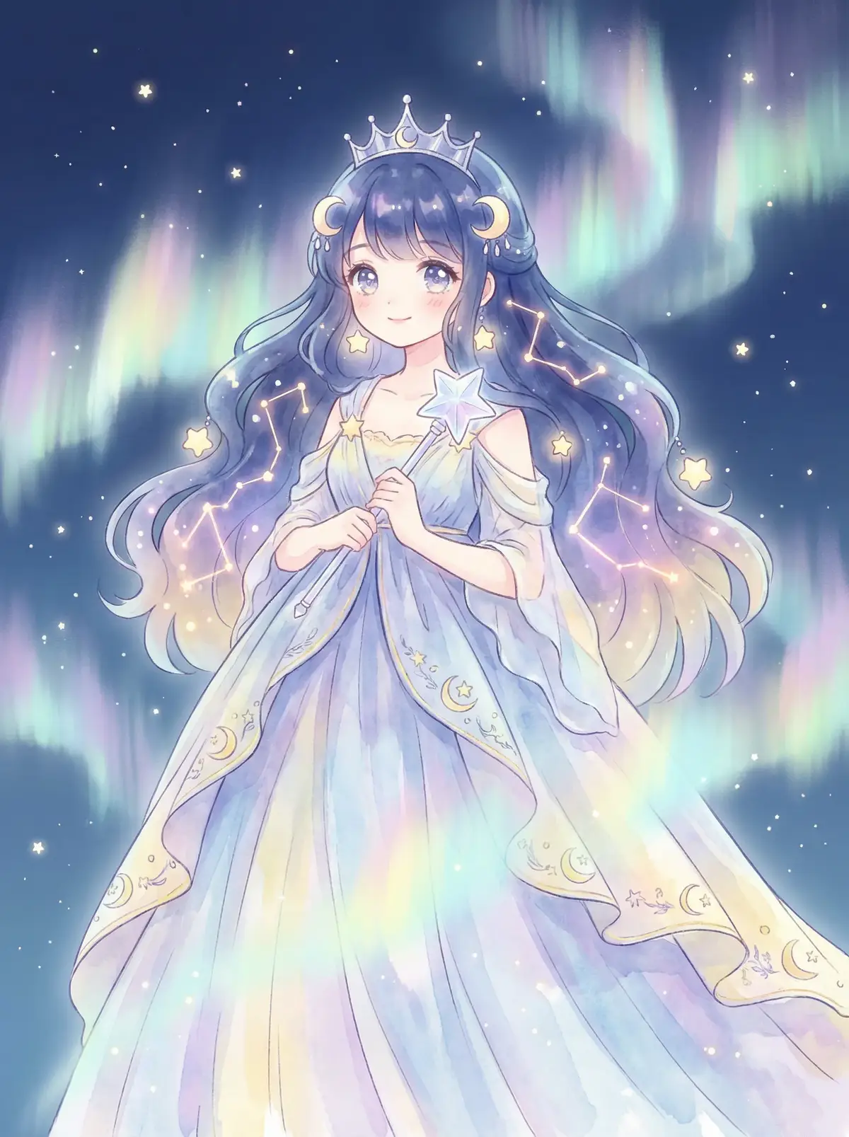 隔壁家的女孩 - 星辰公主希尔角色设定图，手持星光权杖
